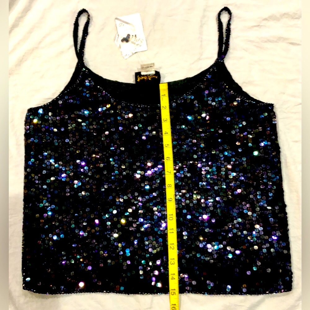 SPELL BOUND all over sequin black silk cami size M  NWT - Picture 6 of 8